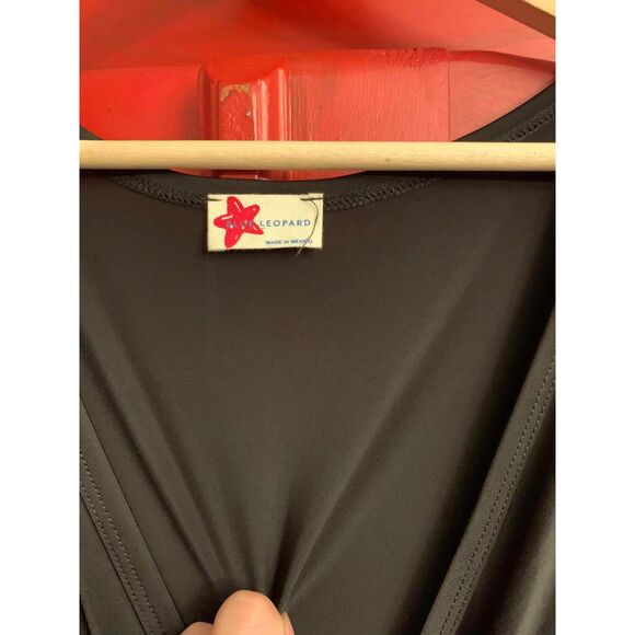 Blue Leopard 2X XXL Black Faux Wrap Dress VERY Stretchy & Light for Hot Days EUC - Picture 2 of 3